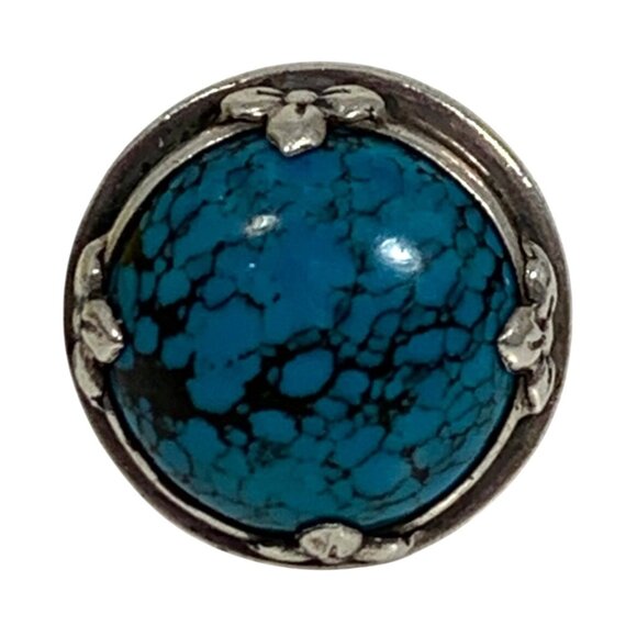 LORI BONN Sterling Silver Floral Framed Turquoise Ring SZ 5.25 Hammered Band - Picture 2 of 9